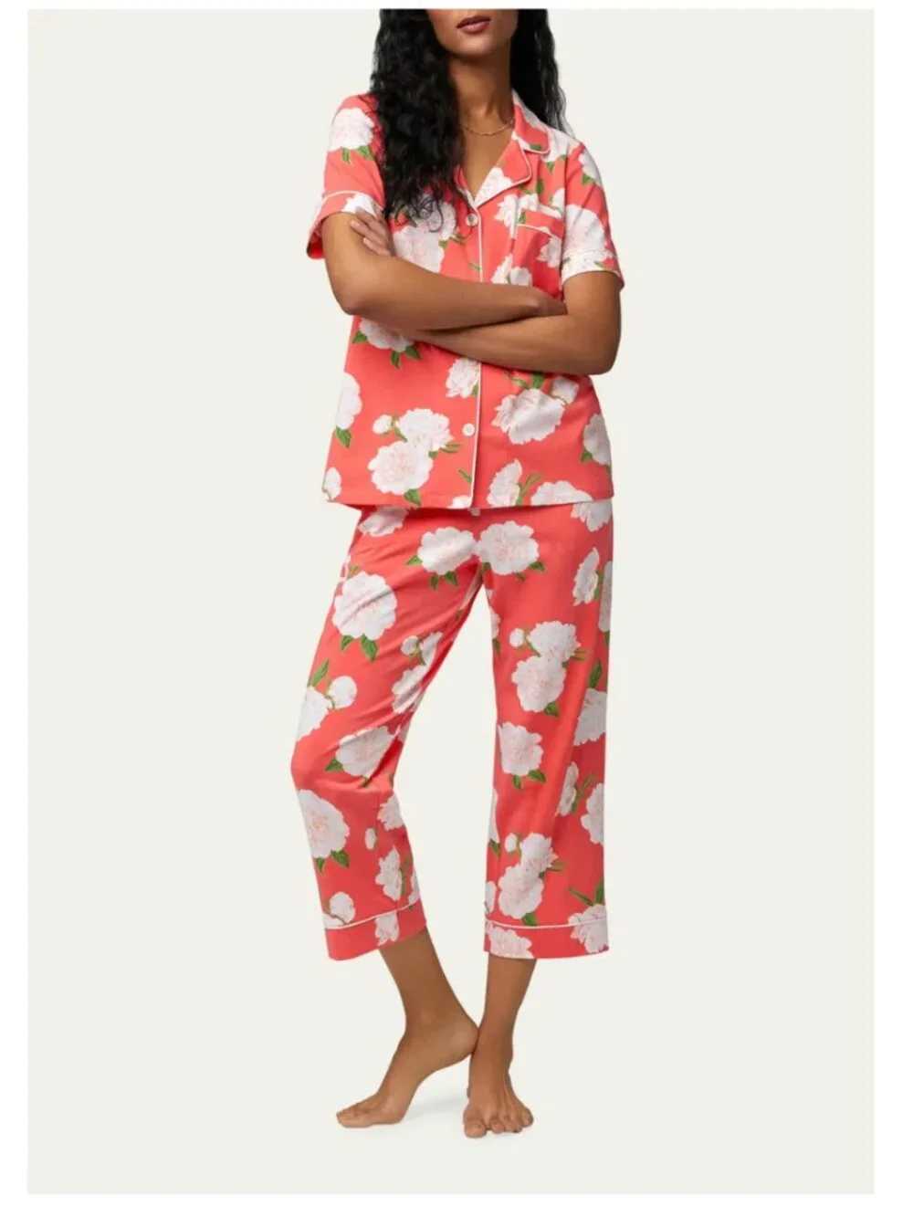 BedHead Pajamas Cropped Perfect Peonies Jersey Pajama Set - Picture 1 of 9